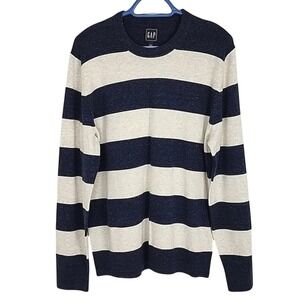 NWT Gap Men's Mainstay Speckled Striped Long Sleeve Crewneck Navy Large